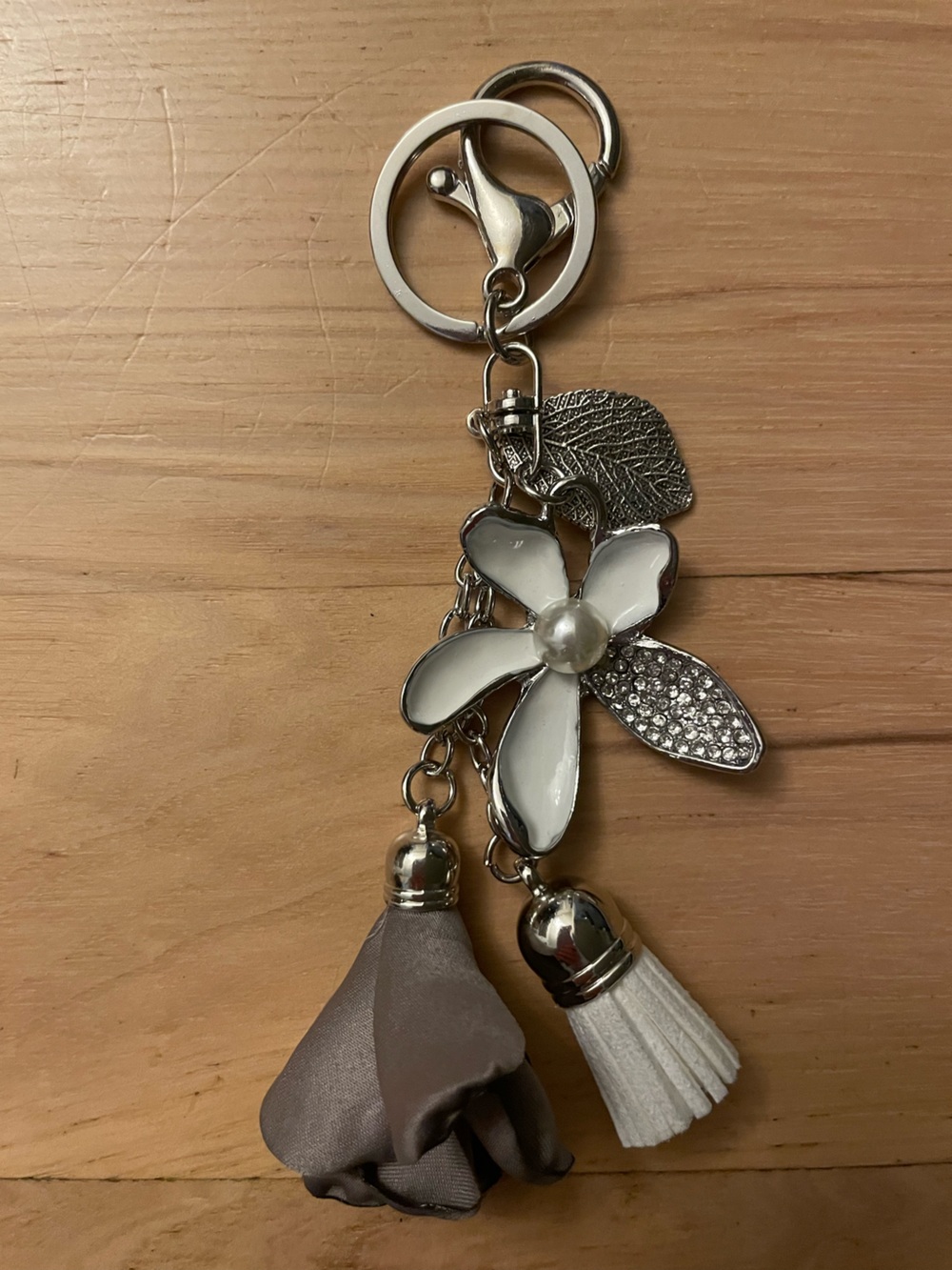 Silver Floral Tassel Keychain Charm